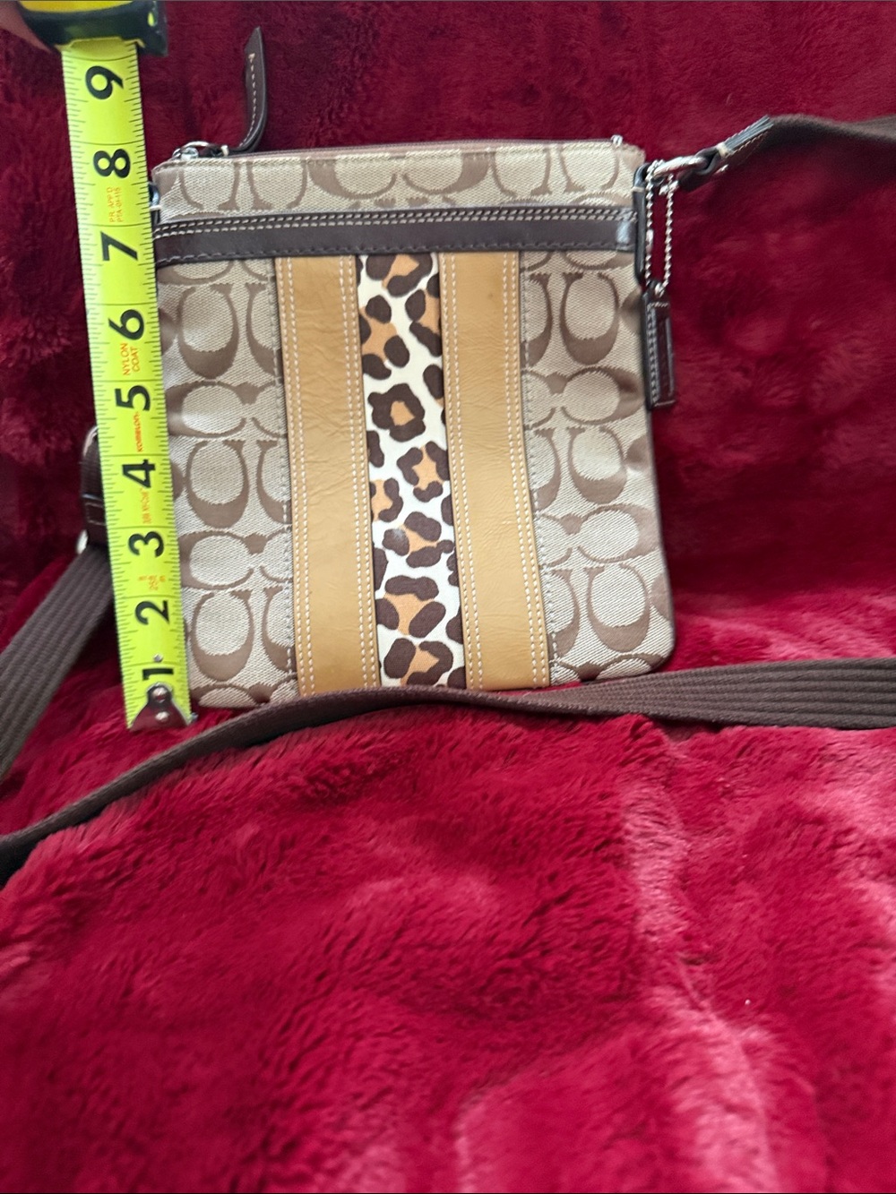 Vintage Coach Beige Signature Crossbody with Leopard Stripe and Tan Accents